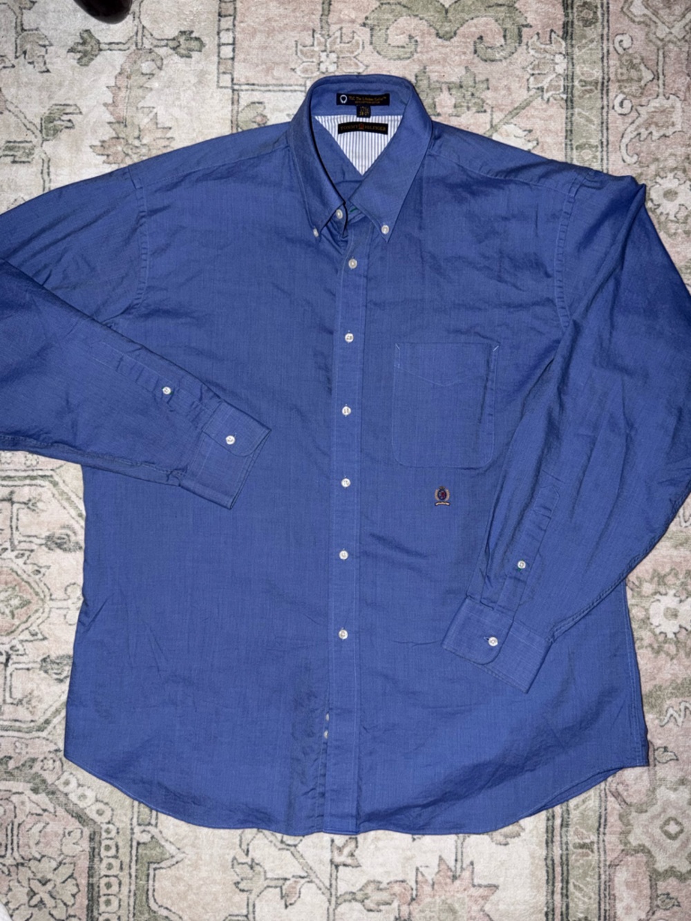 Vintage Tommy Hilfiger Blue Oxford Shirt with inside Contrast Stripe Detail